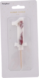 Bougie de gâteau numéro 1 avec fleur blanche, 8 cm