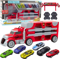 Camion dépliable avec circuit automobile et 6 petites voitures