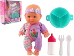 poupée bébé 20 cm avec set de repas et corps rigide