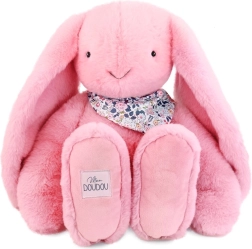 Doudou lapin en peluche avec foulard rose