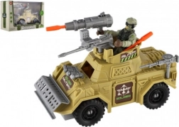 ensemble militaire voiture blindée avec soldat et accessoires, plastique, roue libre