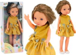 Marionnette en robe jaune avec cheveux bruns 33 cm