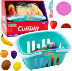 Set de fruits à découper avec velcro, assiettes et panier pour enfants