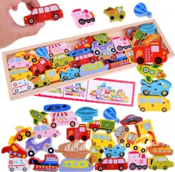 Grande série alphabétique de véhicules en bois – 27 pièces, puzzle et tri