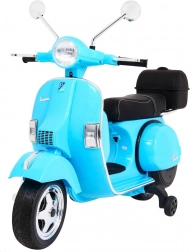 Trottinette électrique pour enfants VESPA, bleue avec petites roues stabilisatrices et audio