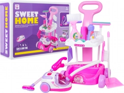 Chariot de ménage rose pour enfants avec aspirateur interactif et accessoires