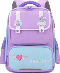 Sac à dos scolaire avec écussons et ceinture de poitrine violet 16L
