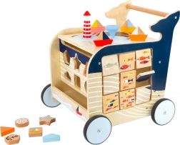 Chariot de marche en bois Baleine avec jeux marins