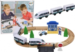 Circuit de train en bois avec pont et poste de police 3,2 m