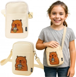 Sac bandoulière crossbody pour enfants et femmes avec capybara, blanc, 20 × 14,5 cm