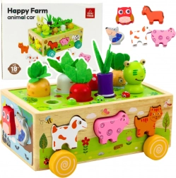 Ferme éducative en bois sur roulettes avec trieur et petits vers magnétiques