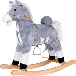 Cheval à bascule en peluche avec sons, queue et bouche mobiles – gris