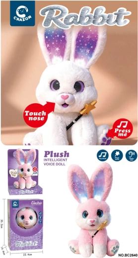 Lapin en peluche interactif avec lumières et sons blanc