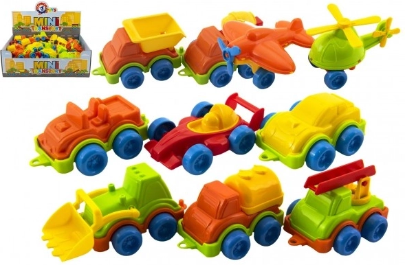 Mini véhicules en plastique 10–12 cm, à roue libre, assortiment de modèles (boîte de 42 pièces)