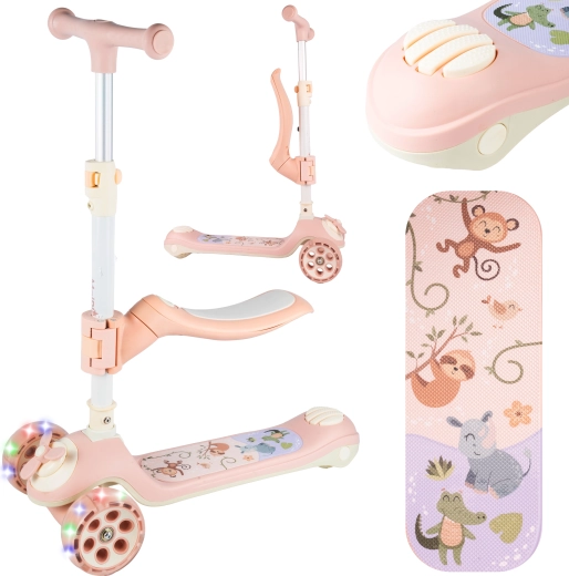 Trottinette pour enfant avec siège et moulin à vent, rose