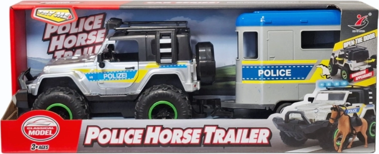 Voiture tout-terrain de police avec remorque pour cheval, lumière et son