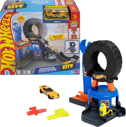 Hot Wheels City Atelier avec pneu dépliable et petite voiture