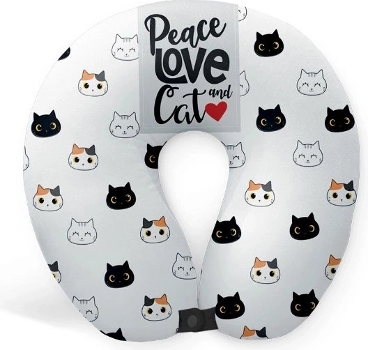 Coussin de voyage en forme de croissant avec motif de chats