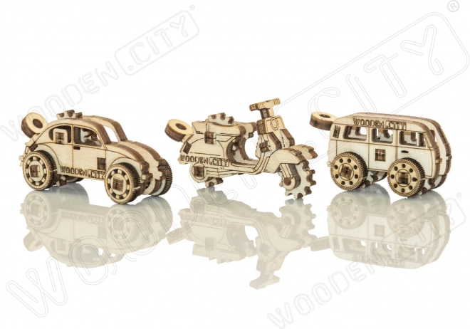 Puzzle 3D en bois mini set Widgets : Véhicules historiques