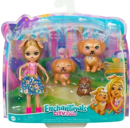 Enchantimals poupée Gerika Golden Retriever avec des chiots et un écureuil