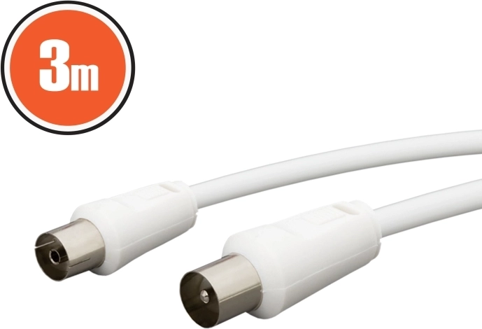 Câble coaxial fiche–prise 3 m blanc