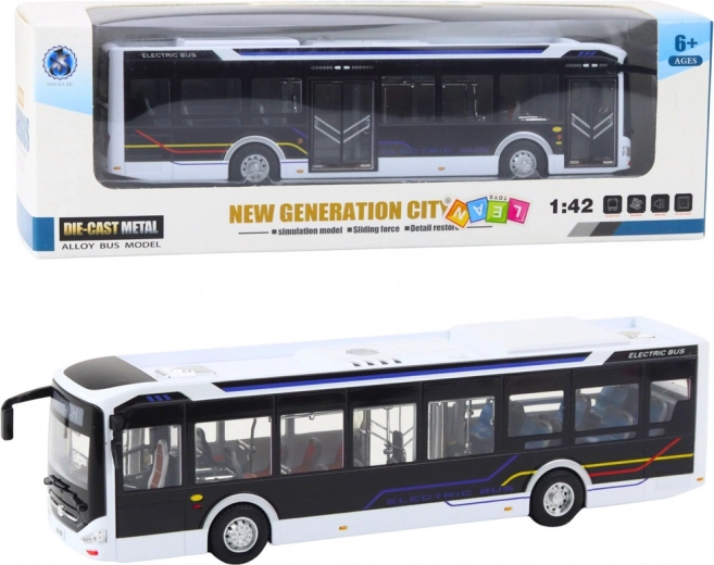 Autobus urbain en métal avec lumières et sons 1:42 blanc