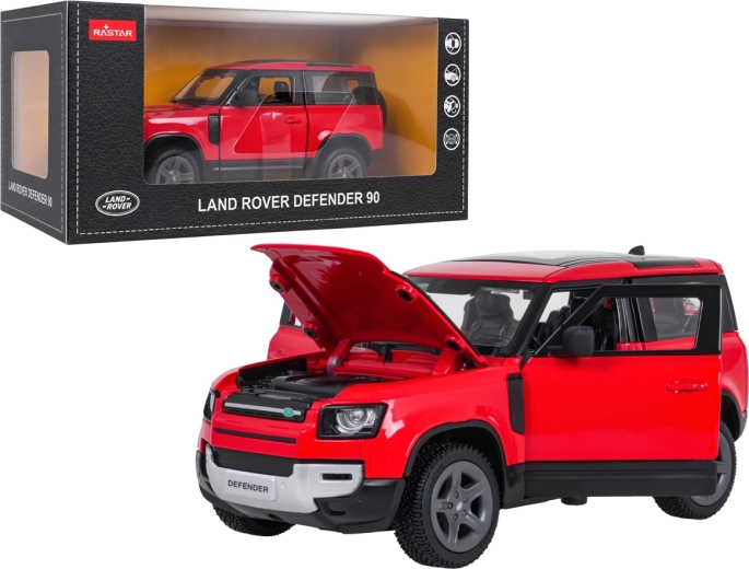 Modèle réduit métallique Land Rover Defender 90 RASTAR à l’échelle 1:24, rouge