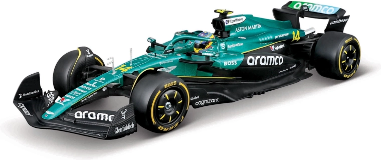 Bburago Aston Martin AMR25 2025 #14 Fernando Alonso – modèle F1 1:24 en boîte acrylique