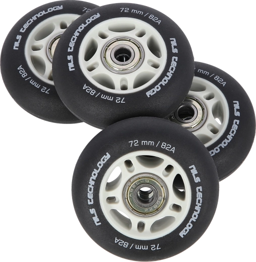 Roues mates pour roller en ligne NILS Extreme 72 mm 82A avec roulements ABEC 9, noir, lot de 4