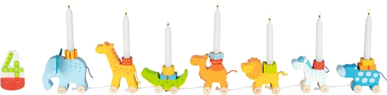 Caravane d’anniversaire avec bougies et chiffres 1–6
