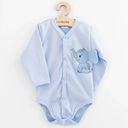 Body bébé intégral à manches longues New Baby Happy Elephant, bleu