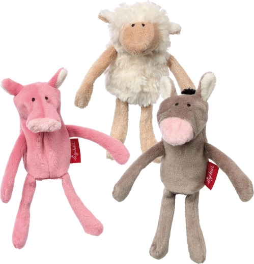 Lot de marionnettes à doigt en peluche ânon, petit cochon et mouton Sigikid
