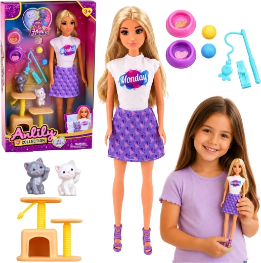 Poupée fashion Anlily avec chatons et griffoir (30 cm)