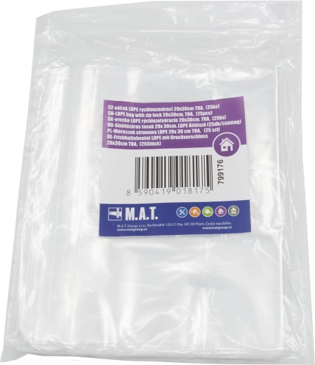 Sachets à fermeture rapide LDPE 20 × 30 cm, lot de 25 pièces
