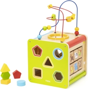 cube éducatif en bois 5-en-1 avec labyrinthe, formes et xylophone
