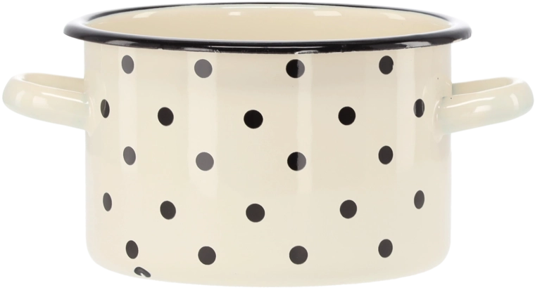 Marmite émaillée 2 l, 16 cm, blanche à pois