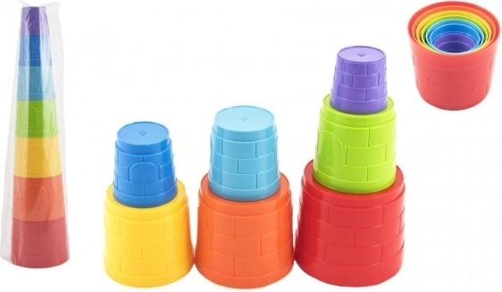 Pyramide empilable en gobelets en plastique, colorée, 7 pièces
