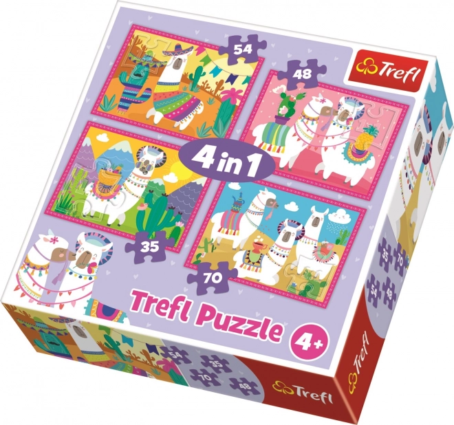 Puzzle Lamas joyeuses 4-en-1 TREFL (35, 48, 54 et 70 pièces)