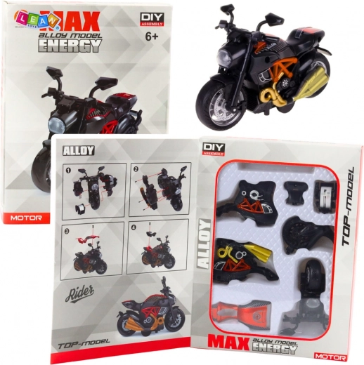 Modèle de moto en métal à assembler 1:14 noir–orange