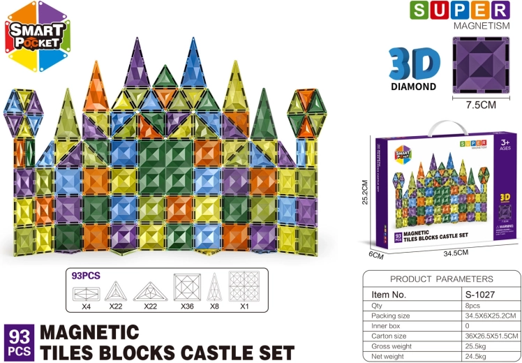 Jeu de construction magnétique 3D – set de 93 pièces