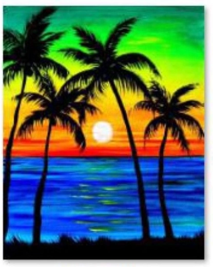 Broderie diamant (diamond painting) palmiers – coucher de soleil 30 × 40 cm