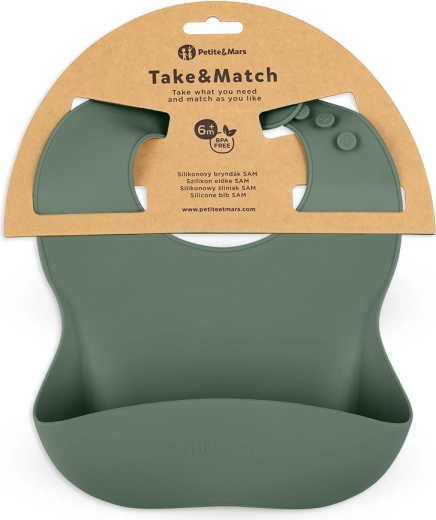 Petite&Mars bavoir en silicone Take&Match misty green