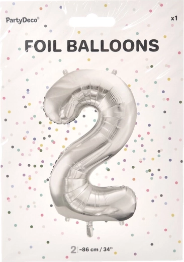 Ballon en aluminium chiffre 2 argenté 86 cm