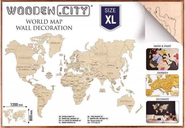 Carte du monde en bois XL 120 × 80 cm WOODEN CITY