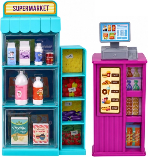 Supermarché avec caisse et étagère