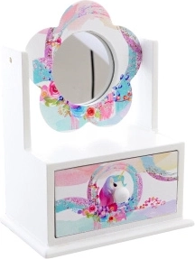 Boîte à bijoux en bois avec miroir fleuri Licorne