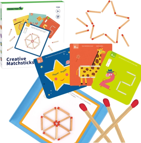 TOOKY TOY jeu logique Montessori en bois avec allumettes magnétiques, 58 pcs