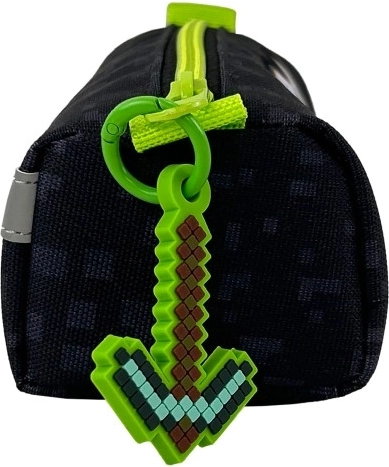 Fermeture éclair vert vif et pendentif épée pixelisée