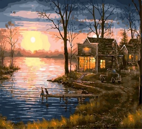 Norimpex Peinture par numéros coucher de soleil sur le lac 40 × 50 cm