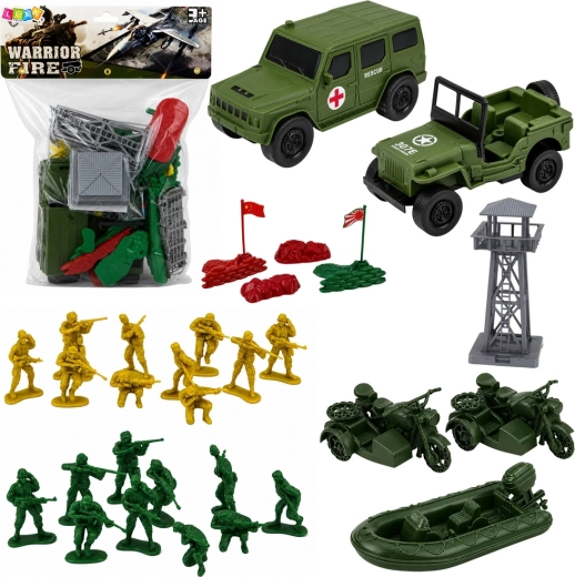 Set militaire avec soldats, véhicules et base, 46 pièces
